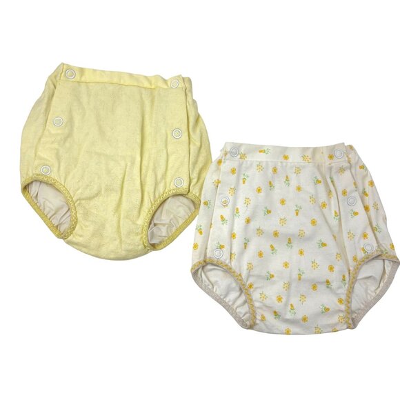 Carters Vintage Reusable Baby Diaper Covers Yellow Floral Lined Snaps - Picture 1 of 5